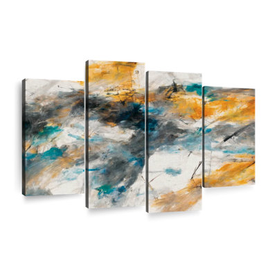 «Abstract Gold Turquoise Smoke», reproduction de toile tendue 4 pièces