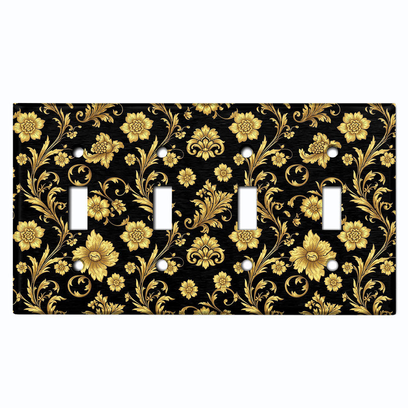 Couvercle de plaque d'interrupteur en métal; Bascule à 4 bandes US standard - motif floral damassé, #4 Quad Toggle