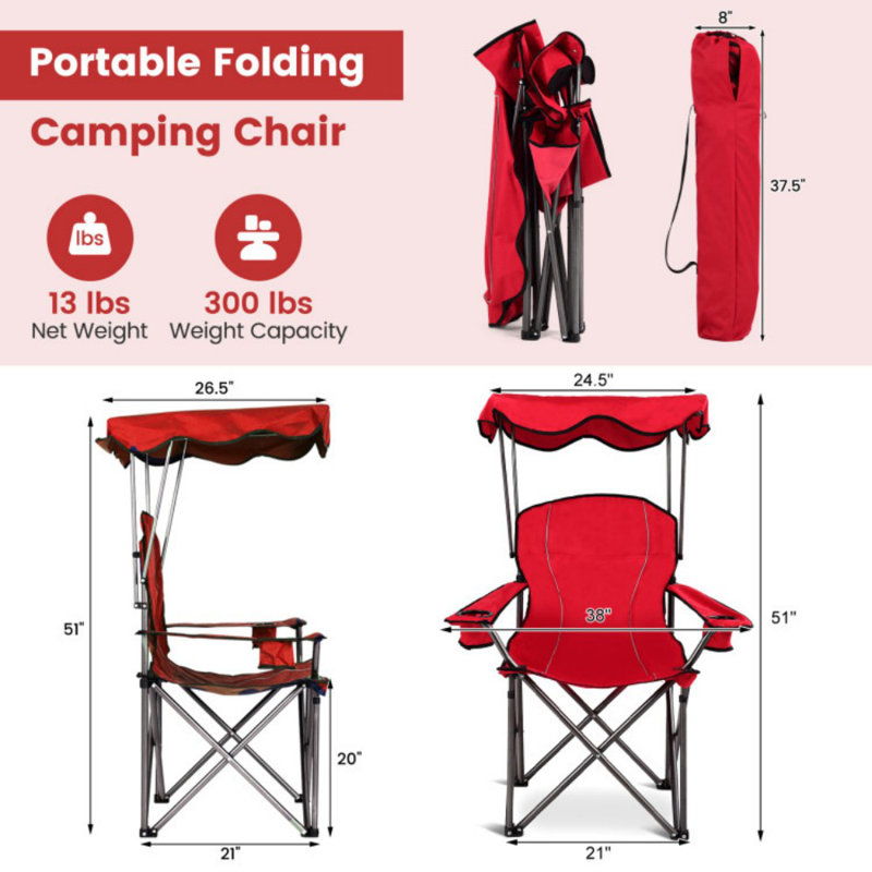 Portable Folding Beach Canopy Chair With Cup Holders