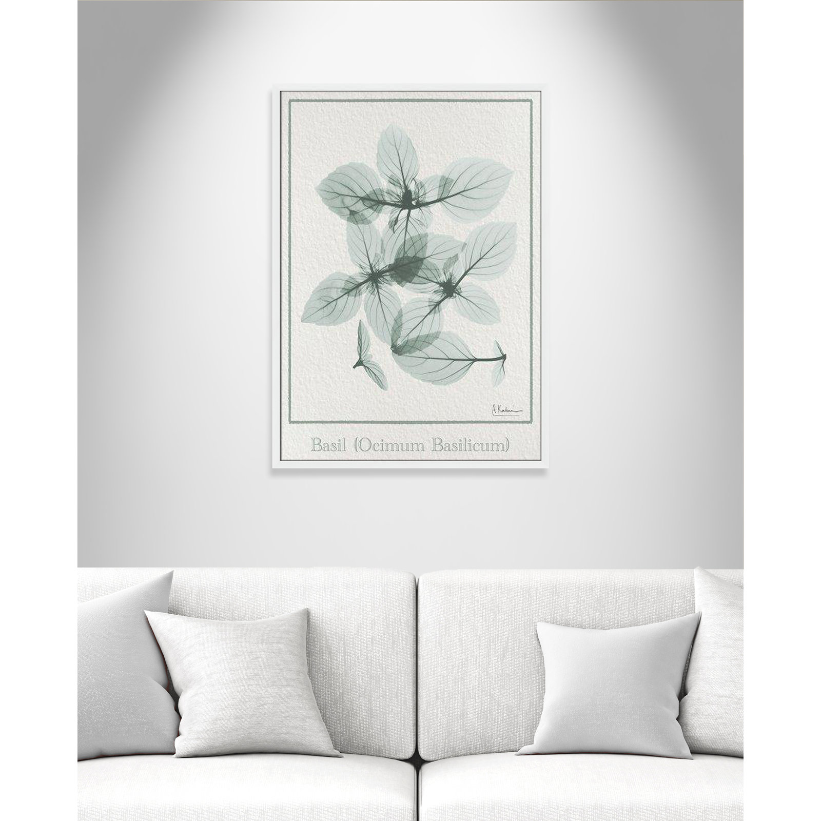 Jeanette "Basil Ocimum Basilicum" Painting, 35.5" H x 25.5" W x 1.25" D, Satin White Framed Paper