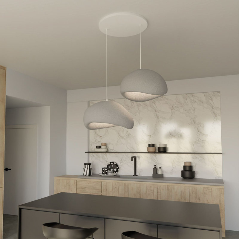 Elegant Adjustable Chandelier (2 Pieces), Concrete Grey, 13.8 x 11.0 x 7.9 inches | Polymeric Composite Body & Cap | Height: 8.7 - 47.2 inches | Socket Type: 2 x E27 Max 40W | Modern Lighting for Home & Office Décor