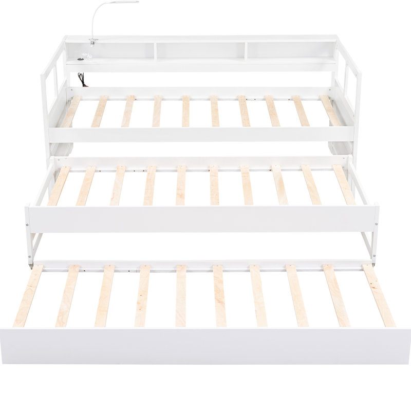 Lit de jour simple TG en blanc, 2 lits gigognes, 3 rangements, charge et construction en bois robuste, lit de jour peu encombrant, solution