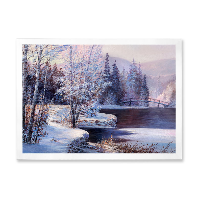 Paysage d'hiver de la rivière Méandres II - photographie sur toile, H 30 po x l 40 po x P 1,5 po, Cadre photo blanc