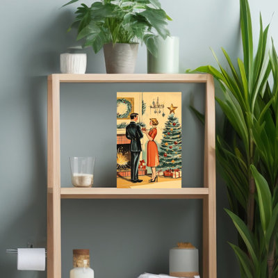 Cozy Christmas Evening, rétro, arbre de Noël abstrait, paysage d'hiver, reproduction d'art mural