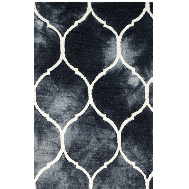 Coleman Hand Tufted Wool/Cotton Geometric Rug in Ivory/Graphite, Runner 2'3" x 6'