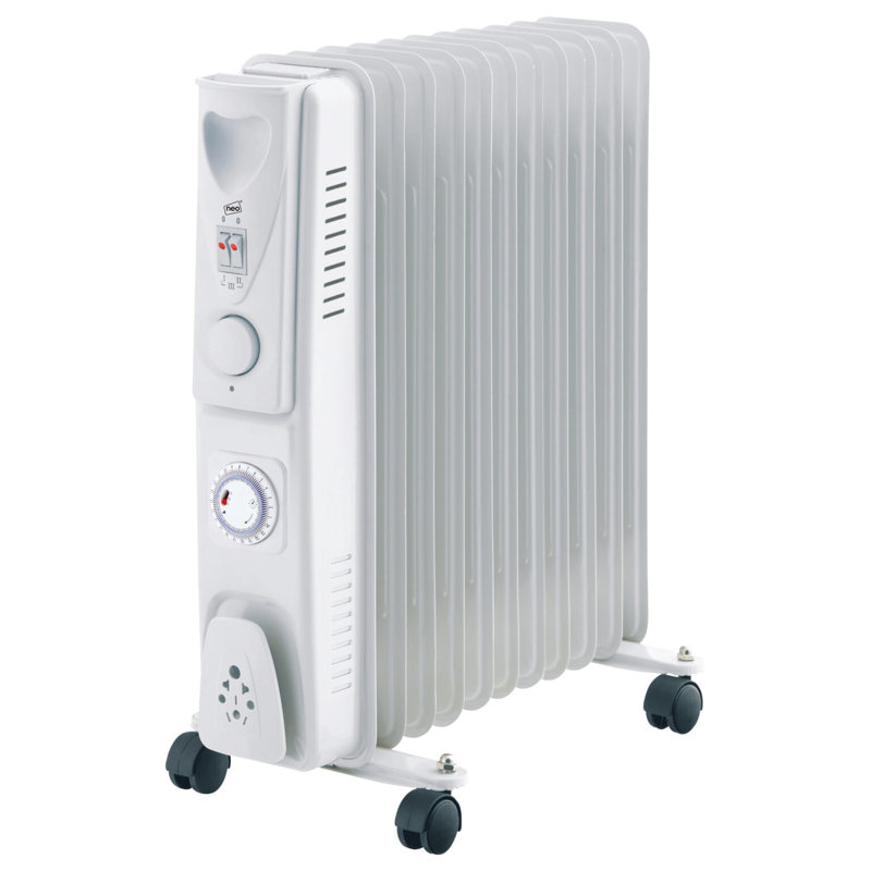 NeoDirect 2500W 8530 BTU Electric Radiator Space Heater with Adjustable Thermostat, White