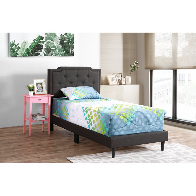 Upholstered Panel Bed, Twin, Ash Black
