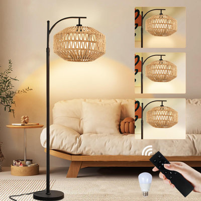 Lampe sur pied en rotin 72 po Boho avec 3 couleurs, conception de ferme moderne rotative à 360 ° pour chambre à coucher / salon / bureau