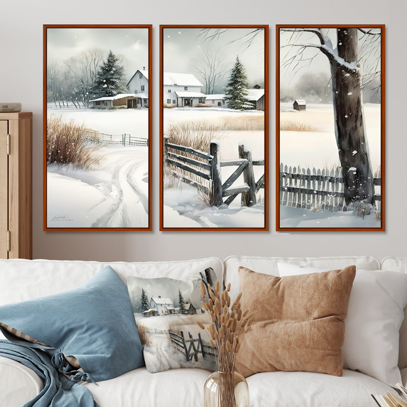 «Kentucky Farm In Winter», ensemble d'art mural sur toile, H 28 po x l 36 po, Cadre brun