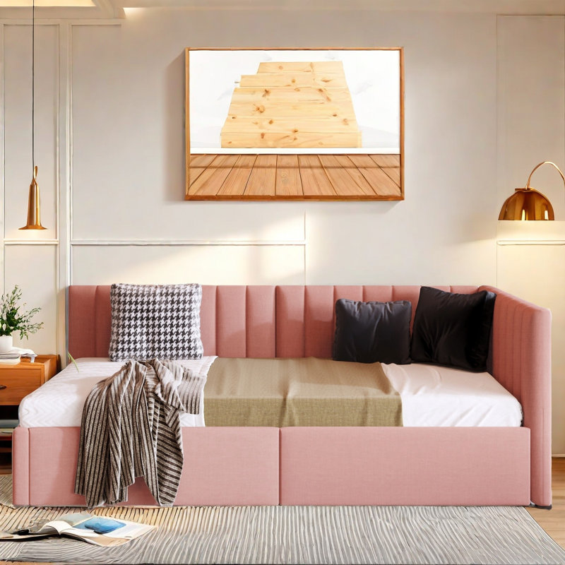 Barfleur Upholstered Daybed with 2 Storage Drawers, Twin, Pink