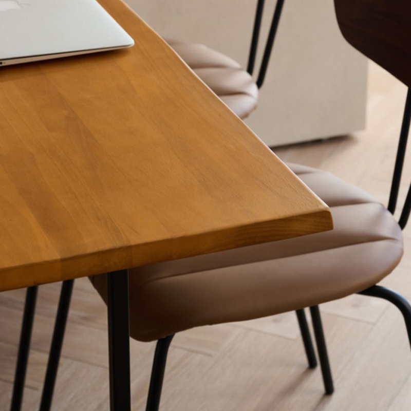 Table de salle à manger en bois massif avec pieds en fer stables., H 29,92 po x L 62,99 po x l 35,43 po, Brun