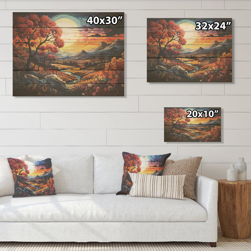 Paysage de campagne fusion couleur I - campagne, art mural sur bois de pin naturel, H 10 po x l 20 po