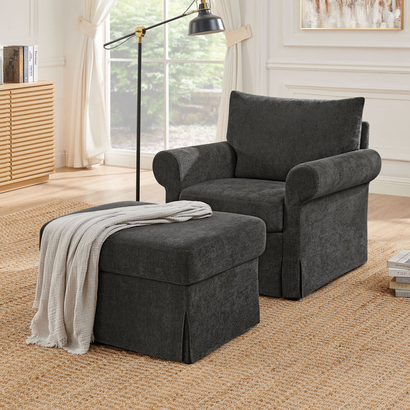 Chaise d'appoint rembourrée avec repose-pieds en chenille, Gris