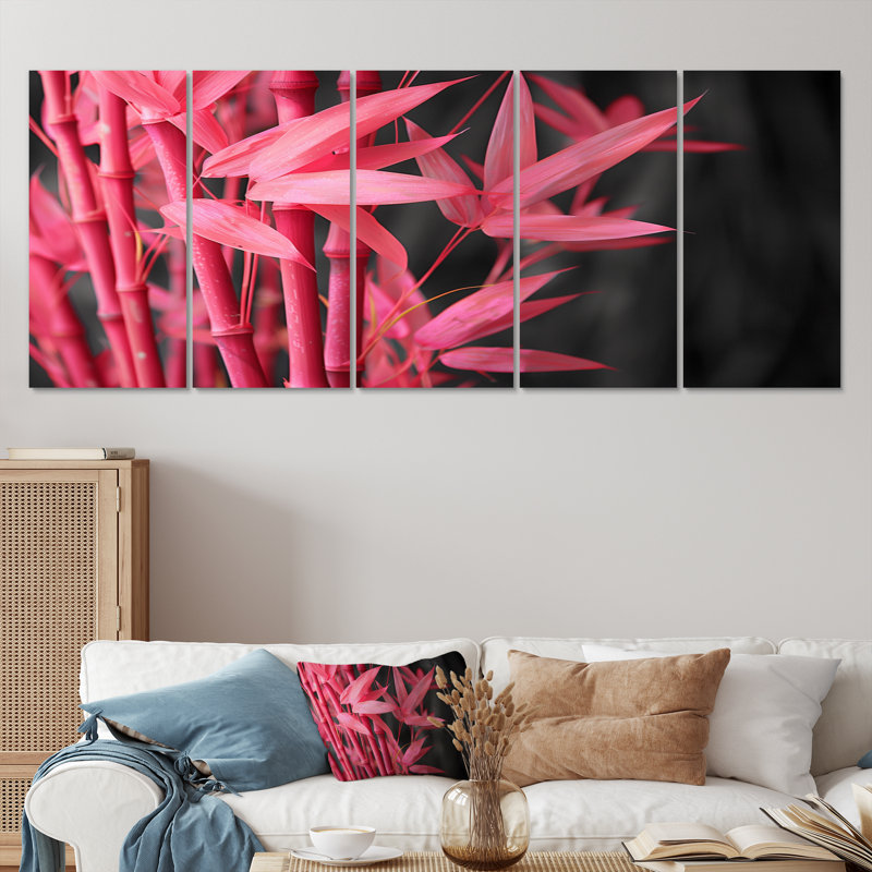 Ensemble de décoration murale en bambou rose et noir Garden II, H 32 po x l 80 po