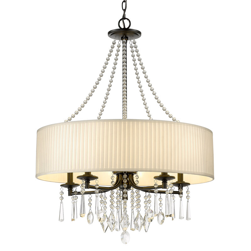 Lustre tambour unique à 5 lumières Berend, Voile nuptial, Noir mat