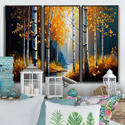 Path Into The Yellow Forest VI - 3 Piece Floater Frame Print on Canvas