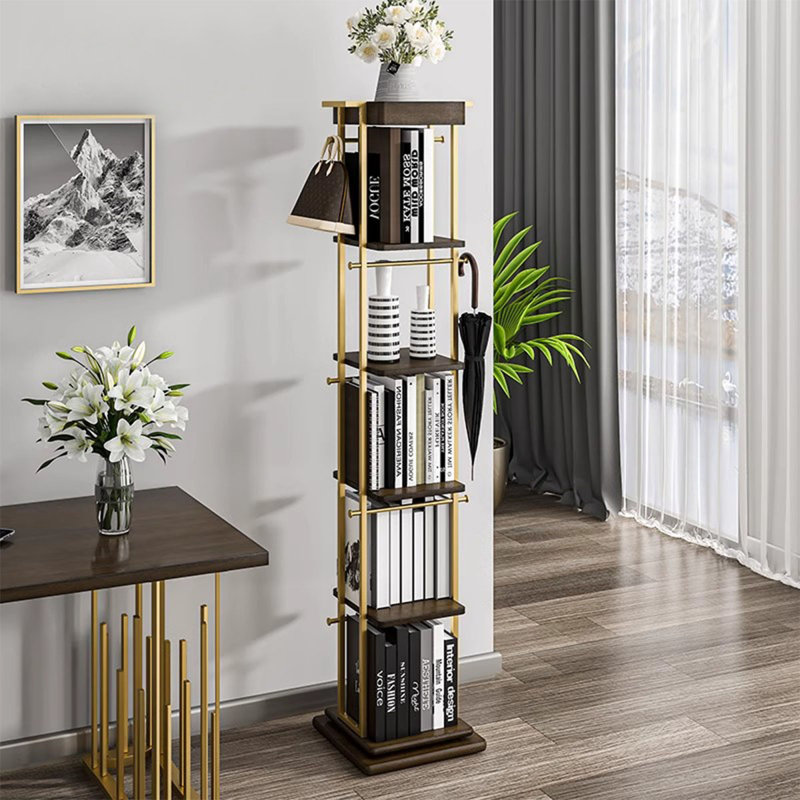 Nut-Brown Modern Solid wood + Metal Rotating Bookshelf