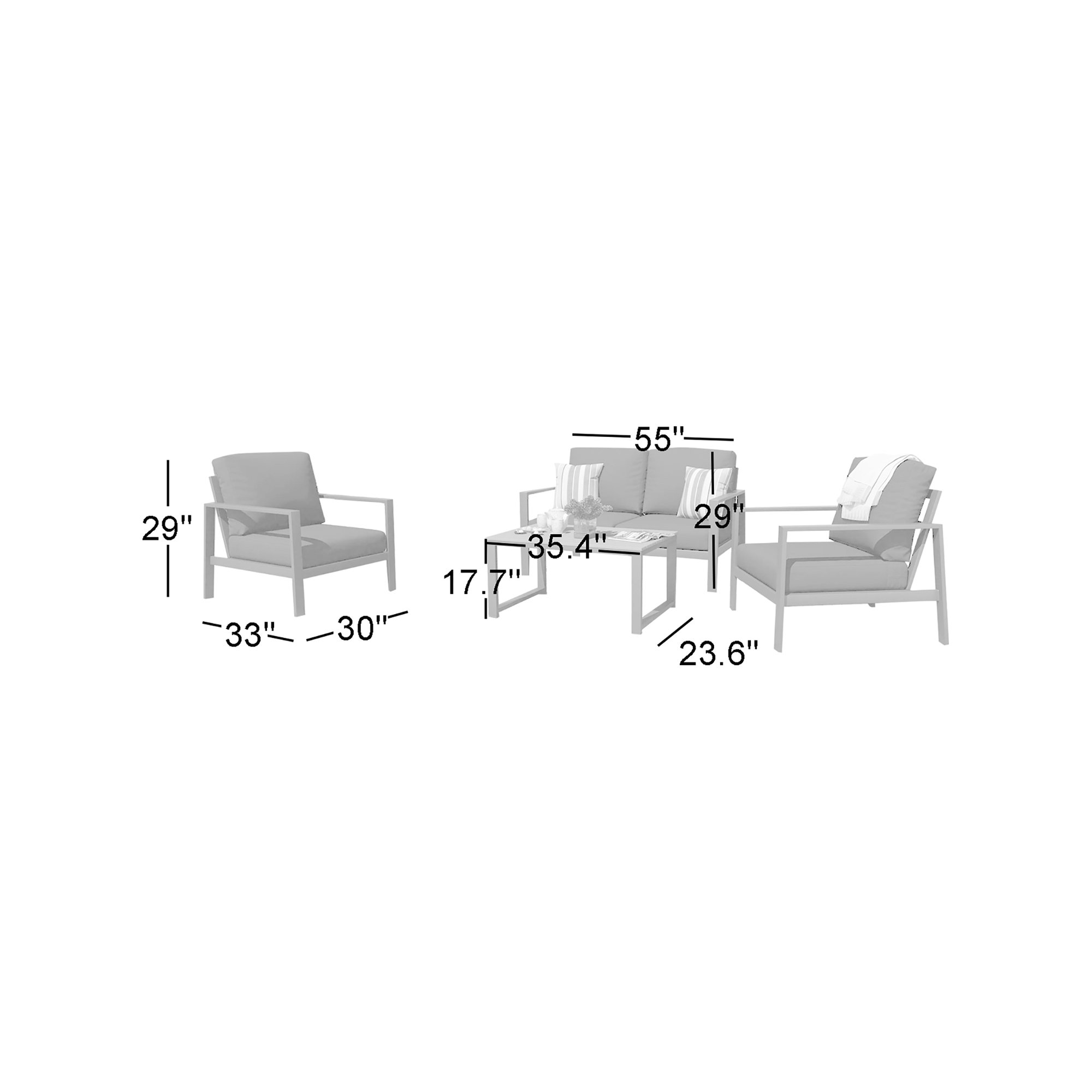 Townsend Sofa Seating Group with Sunbrella® Cushions, Gray, Canvas Navy Sunbrella® Canvas