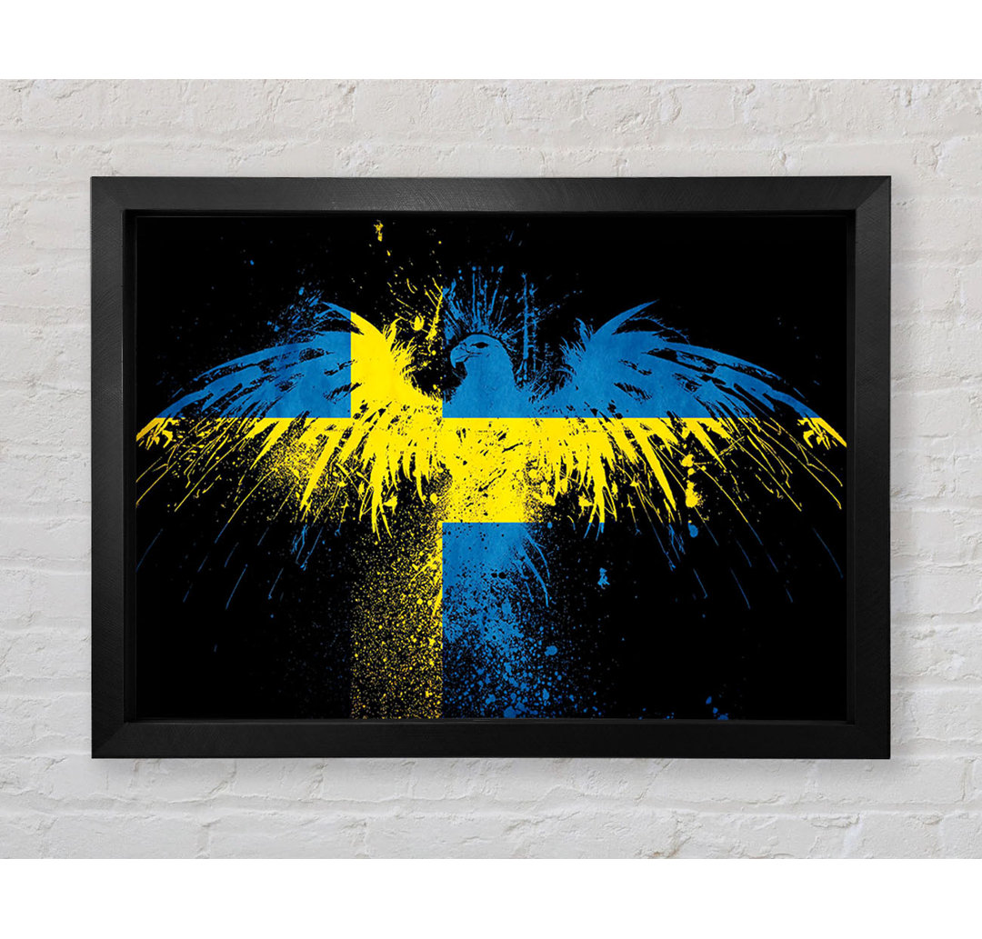 Schwedische Flagge Adler Gerahmter Druck