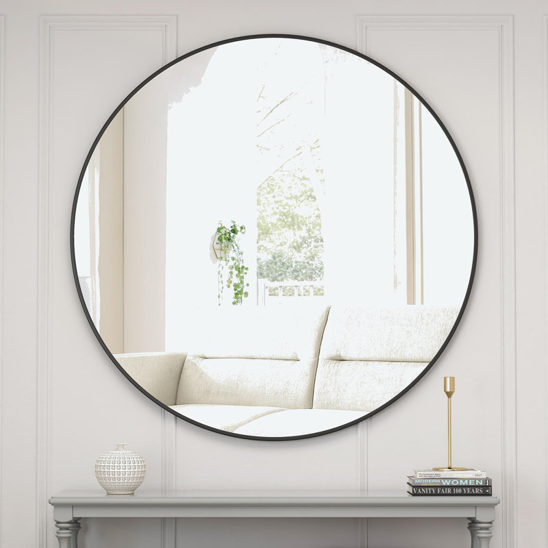 Adrihanna Round Wall Mirror With Frame,, Gold, 36" x 36"