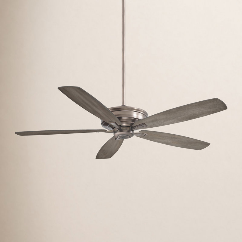 60" Kafe 5 - Blade Standard Ceiling Fan with Remote Control, Brushed Nickel with Seashore Gray Blades