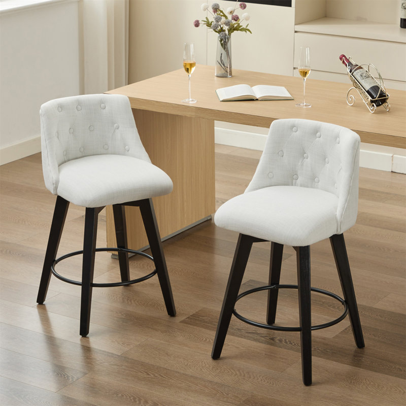 Ensemble de 2 tabourets de bar pivotants à 360 ° avec 2 tabourets modernes de 25 po de hauteur comptoir avec dossier résistant aux taches et dossier capitonné, tabourets de bar en bois massif pour îlot de cuisine, café ou bar à domicile
