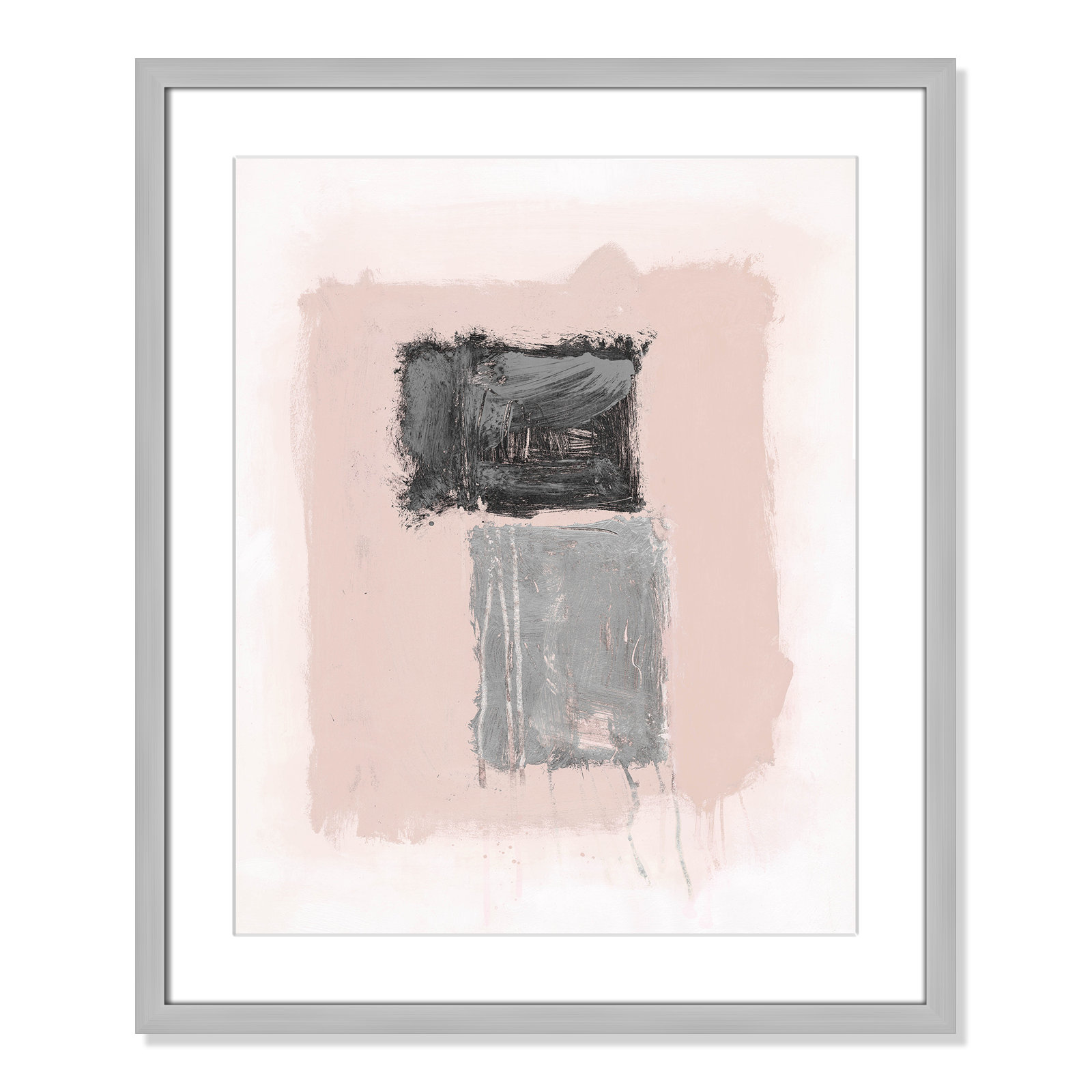 Pink, Black and Silver Shimmer II Print, 25.5" H x 21.5" W x 1.25" D, Silver Matted Picture Framed