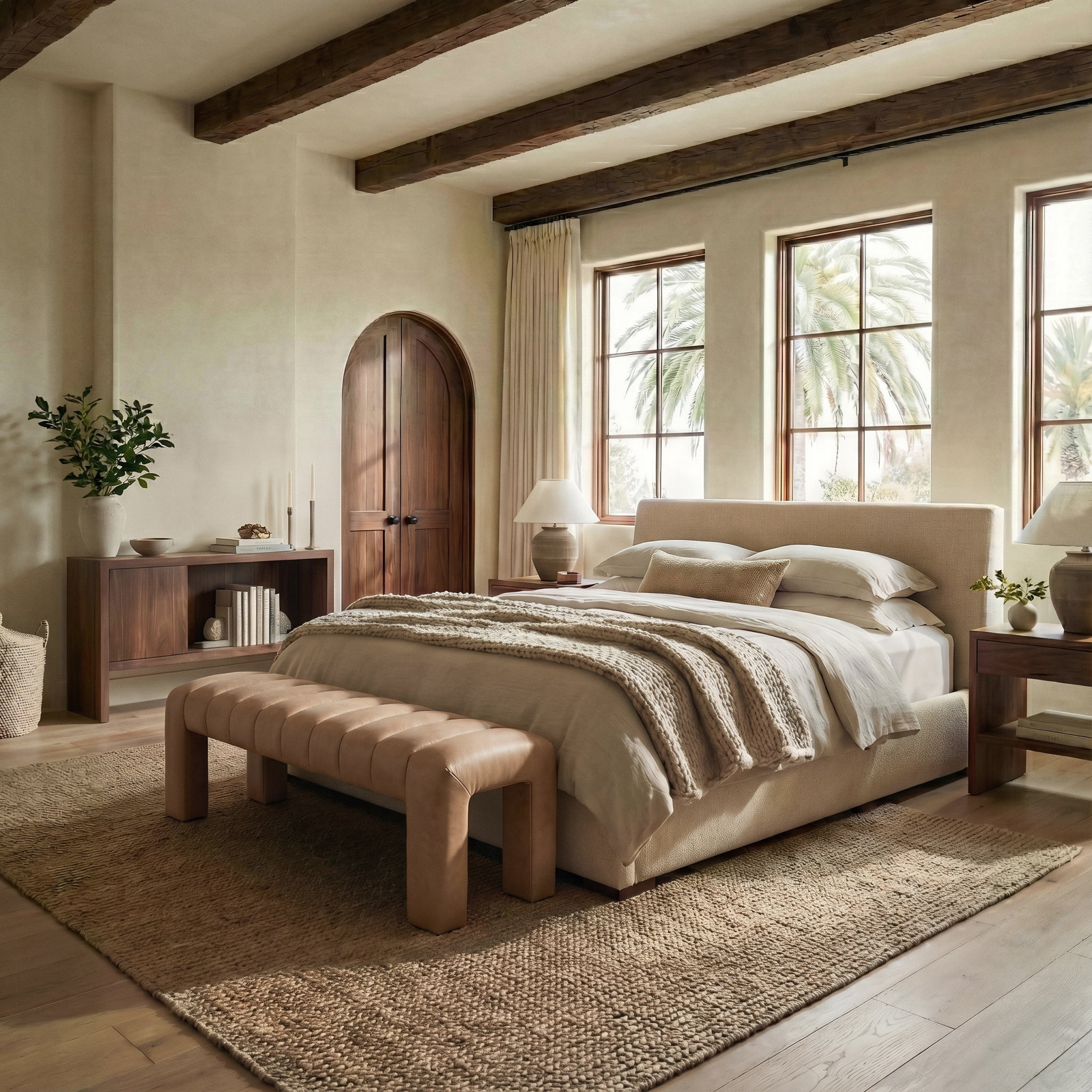 Gliese 63" Velvet Bedroom Bench, Camel