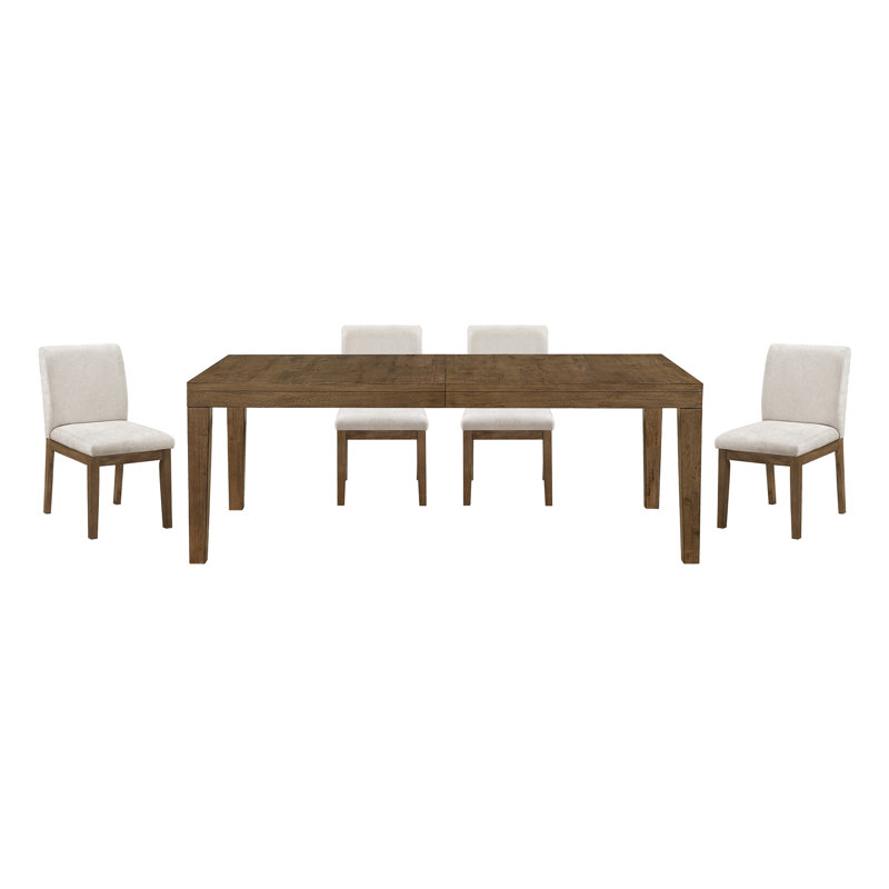 Ensemble de salle à manger confortable à finition brune 5 pièces avec grande table, chaises rembourrées et rallonge