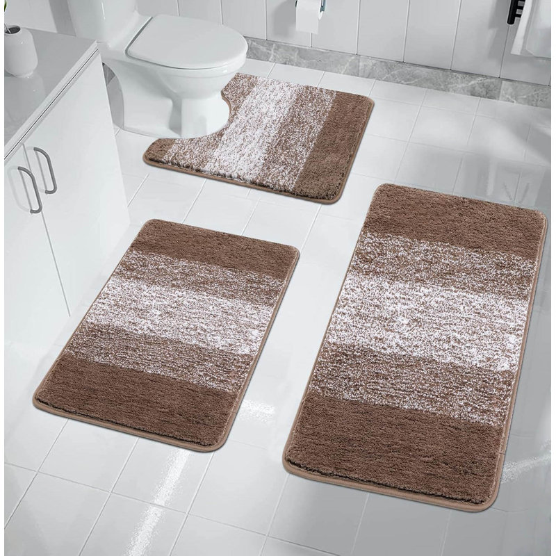 3 Piece set Rectangle Bath Mat, Brown