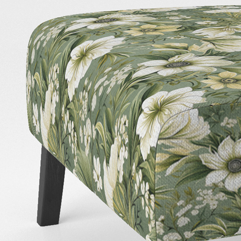 Green Floral Flourish Elegance - Fauteuil de chambre rembourré de style campagnard, fauteuil d'appoint rustique floral