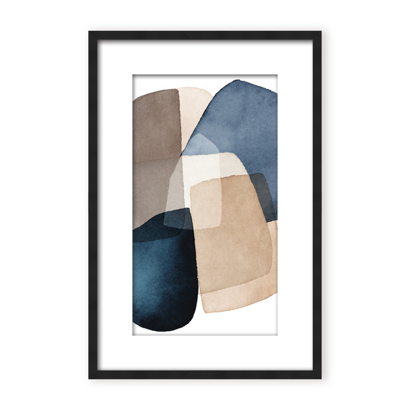 Abstract Blue Brown Blocks by  - Picture Frame Painting on Paper, 48" H x 32" W x 1.125" D, Framed Print, White