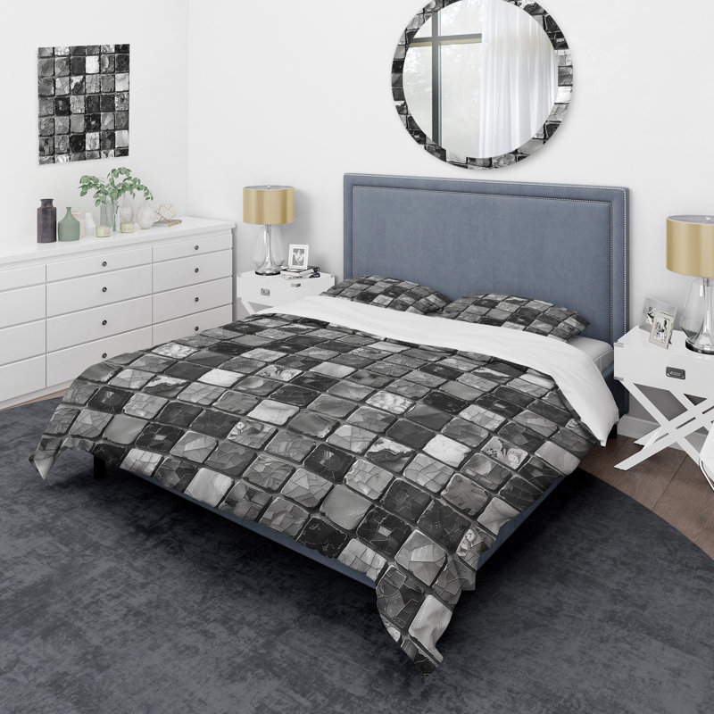Ensemble de housse de couette Modern Grey Mosaic Tile II - Modern, Housse de couette très grand + 2 très grandes ta