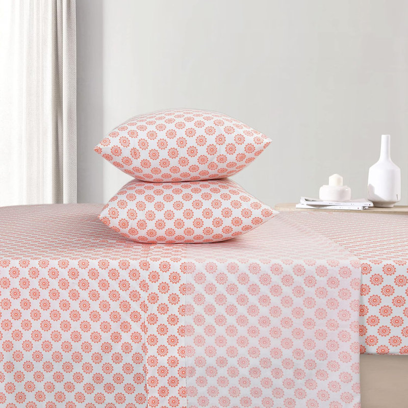 100% Cotton Percale Sheet Set, Twin XL Sheet Set with 1 Pillowcase, Pink