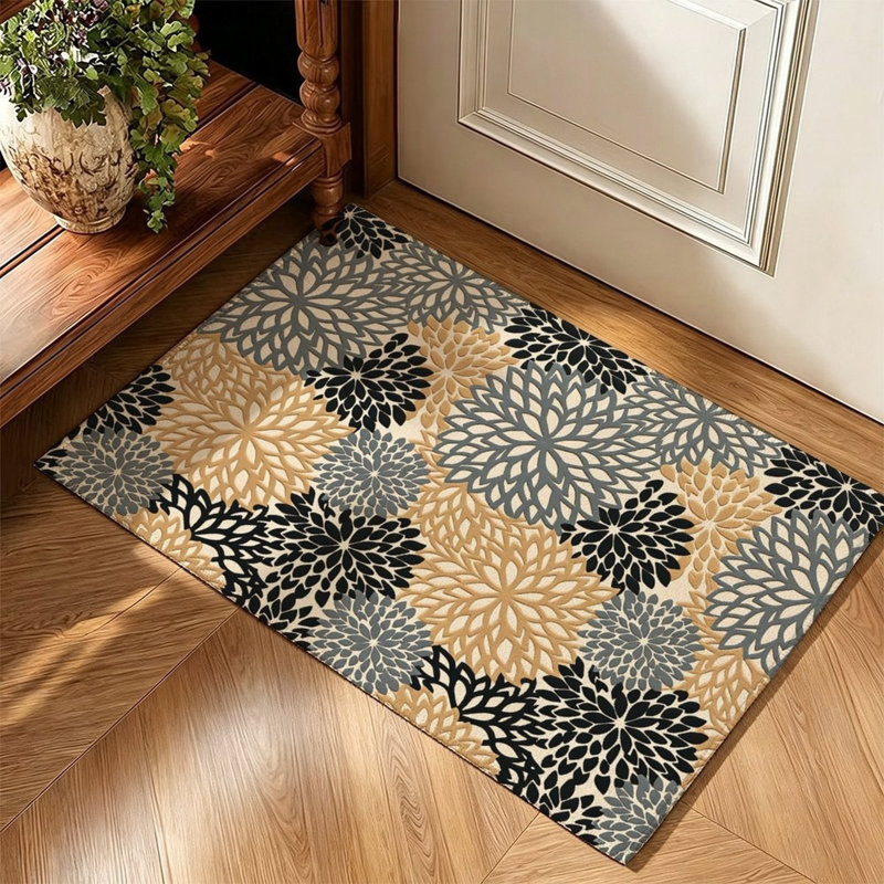 Tapis de sol gris avec médaillon floral antique 47 x 31 pouces