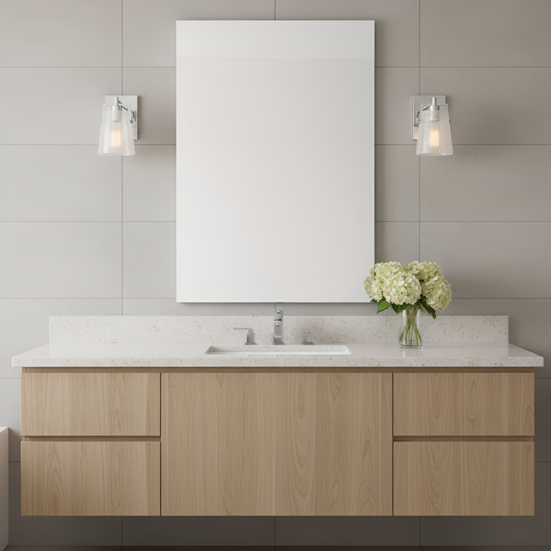 Crofton Bathroom Bedroom Wall Fixture With Clear Crackle Glass Shade, 1 Light, 9" H x 5.25" W x 7.5" D, Chrome