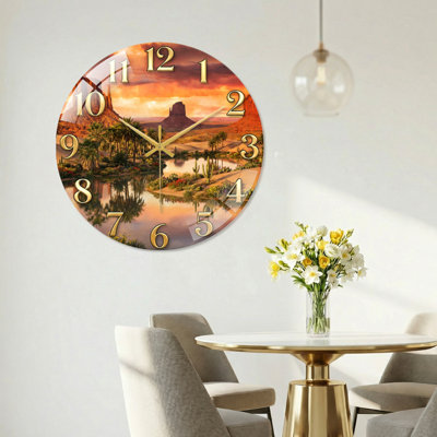 «Desert Oasis», horloge murale décorative moderne en verre 15,7 po