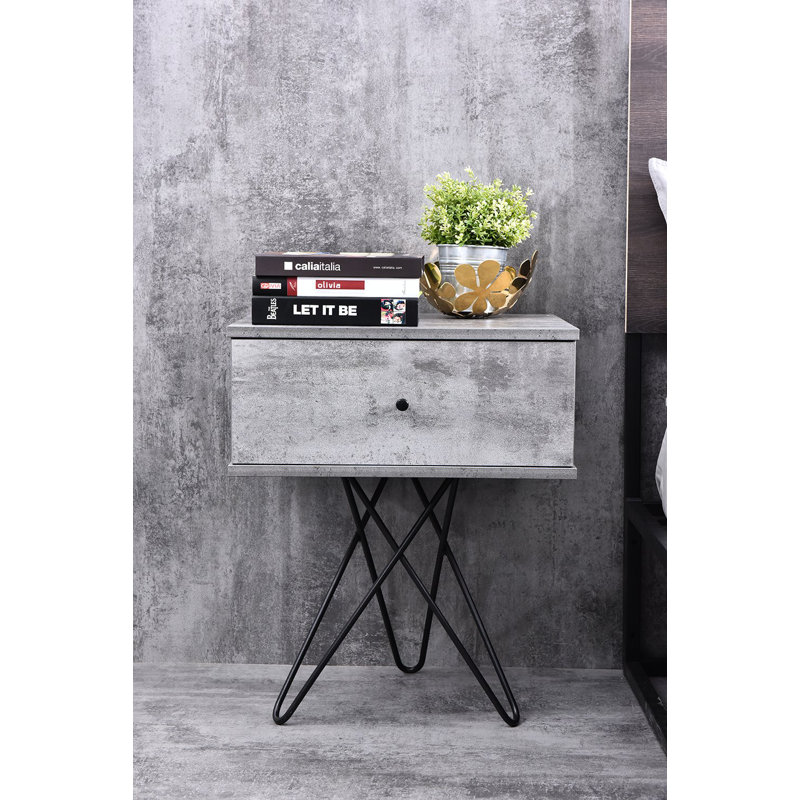 Prewitt 50.2 cm W Bedside Table, Black/Iron Slate