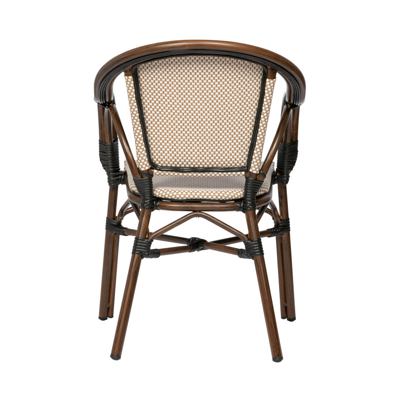 Ivan Cream and Tan Aluminum Outdoor Dining Chairs, Set of 2