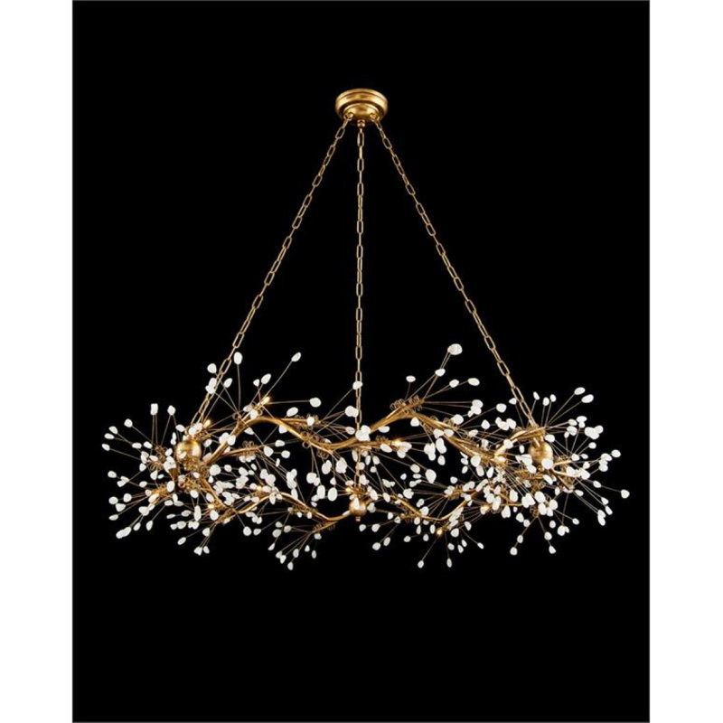Lustre suspendu clair à structure verticale en quartz Kahekili, Or antique, Couleurs mélangées, 20" Diameter x 10" Height