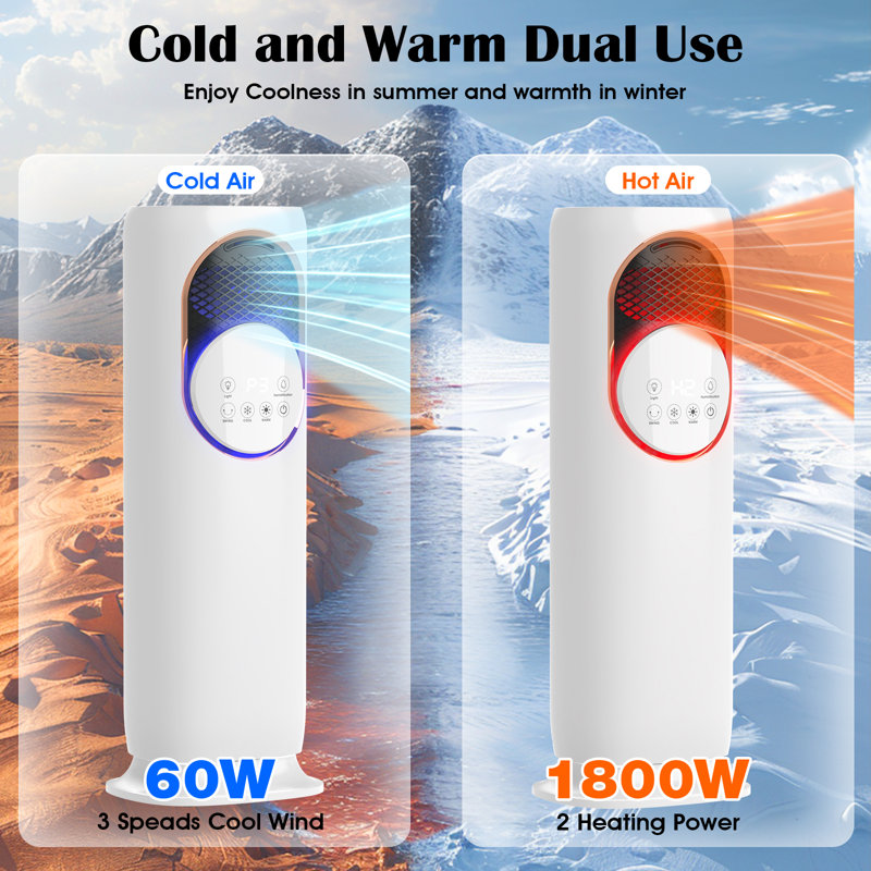 Tower Fan And Heater Combo With Humidification, 4 In 1 Space Heaters Fan For Indoor Use, 12H Timer, Tip-Over Protection