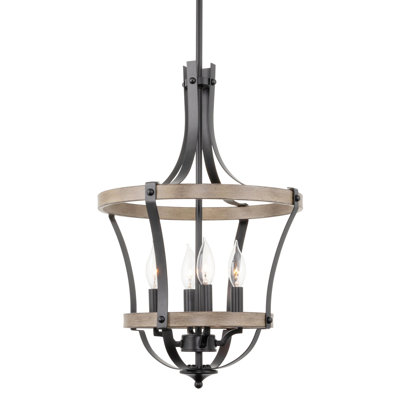 Luminaire suspendu de style rustique moderne à 4 lumières avec cadre en métal de style bois pour salle à manger et îlot de cuisine