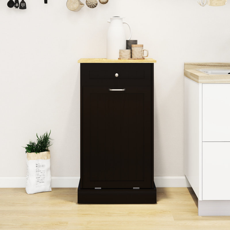 Armoire poubelle de cuisine inclinable noire, à densité moyenne qui ne se déformera pas, cache et garde bien peinte E1, peut contenir de la nourriture pour animaux, manuel d'assemblage inclus