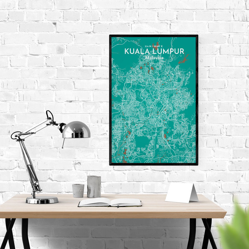 «Kuala Lumpur City Map», impression de luxe, H 36 po x l 24 po, Vert / brun