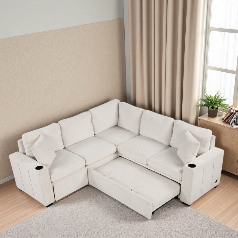 Canapé modulaire convertible polyvalent avec rangement dissimulé, Chenille beige