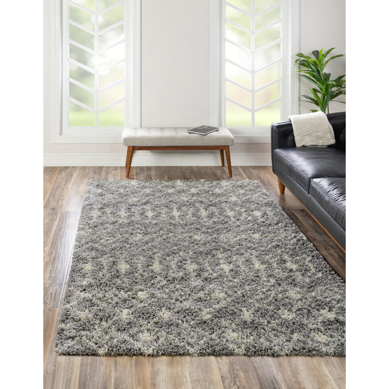 Tapis à poil long gris treillis Griego, Rectangle 4 pi 1 po x 6 pi 1 po