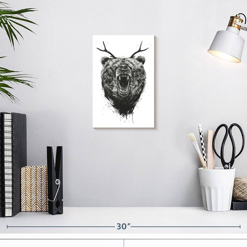 Brampt Angry Bear With Antlers, 12" H x 8" W
