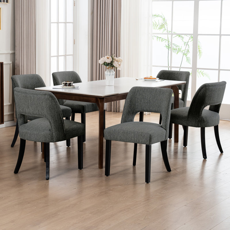 Isfried Upholstered Hollow Back Side Chair, 6, Dark Gray