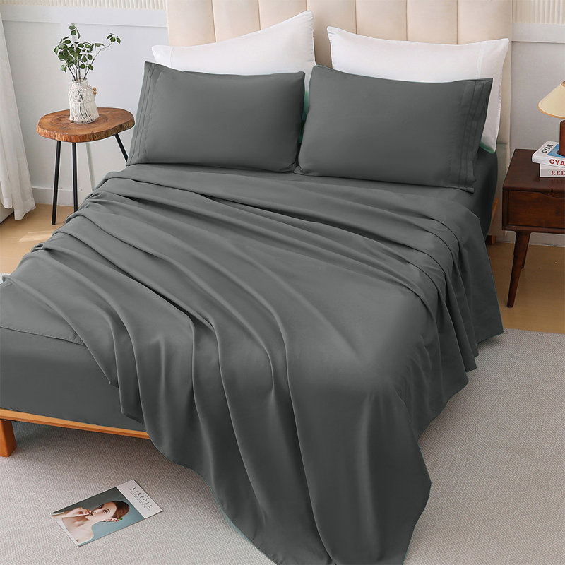 Solid Color 4-Piece Bed Sheet Set With Ultra-Fine Fiber Suitable For Family Bedrooms, Gray