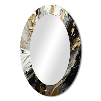 Golden Wave Reflections VI - Black Oval Wall Mirror Decor